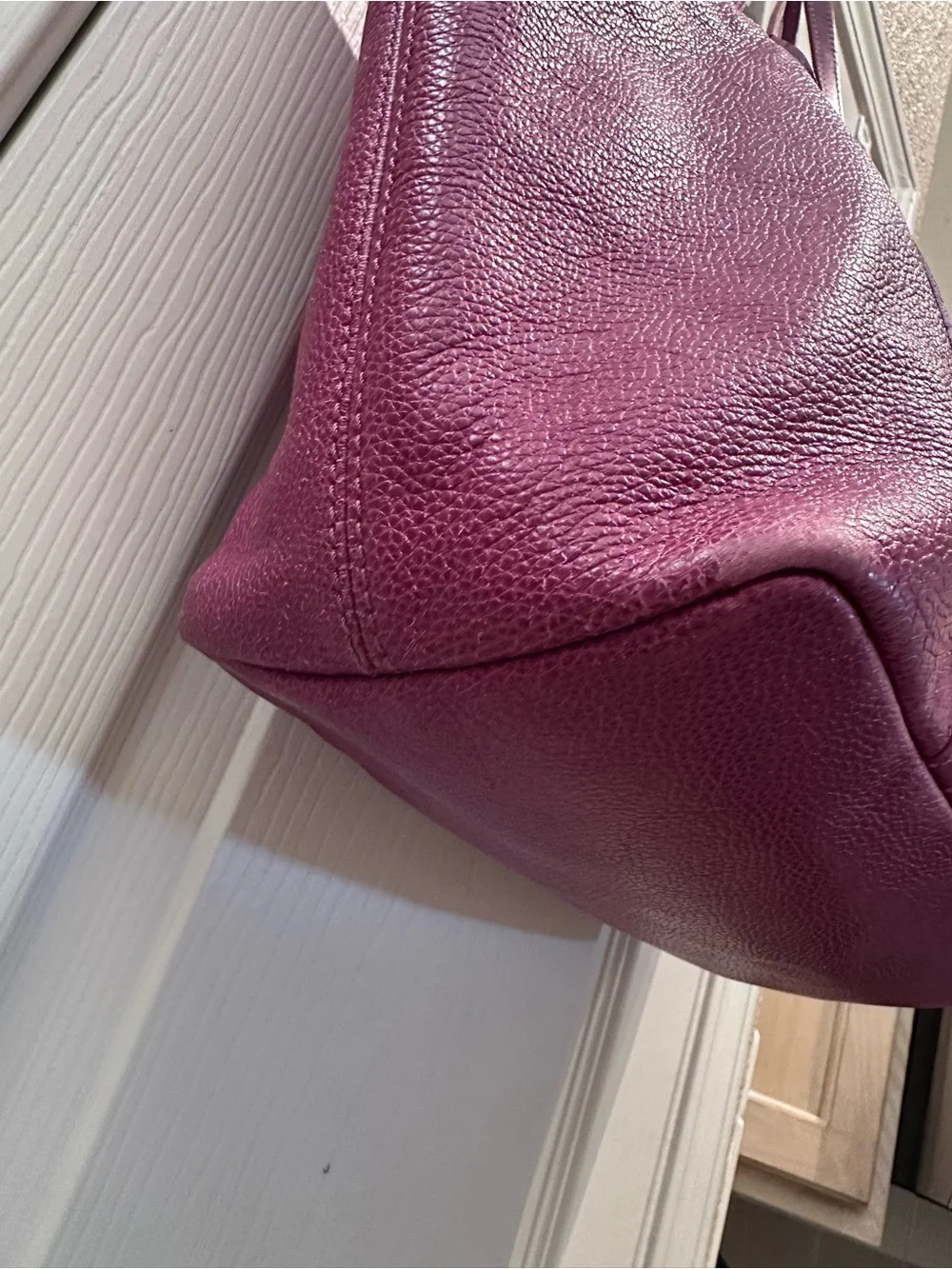 Longchamp Fuchsia Leather Tote with Silver Hardware